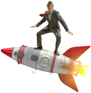 A man riding a ROCKET