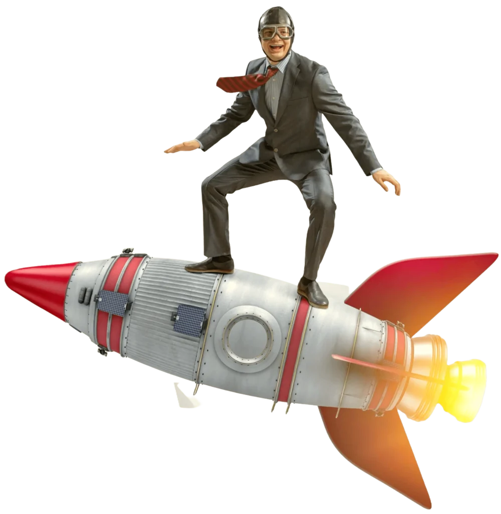 A man riding a ROCKET